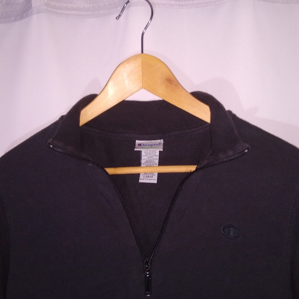 CHAMPION Organics New V-neck Zipup Sweater Black